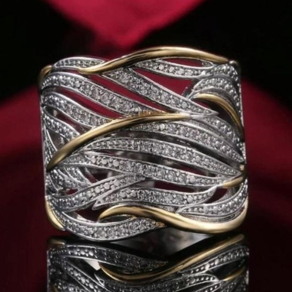 💍NEW 925 Sterling Silver Two Tone Diamond Ring